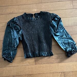Zara Black Smocked Crop Top with Puff Sleeves